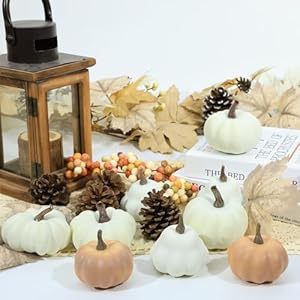 17 pcs white pumpkins kit fake pumpkins with maple leaves pine cones berries acornsthanksgiving decorations indoor for fall home farmhouse harvest thanksgiving table decor  urban country home decor