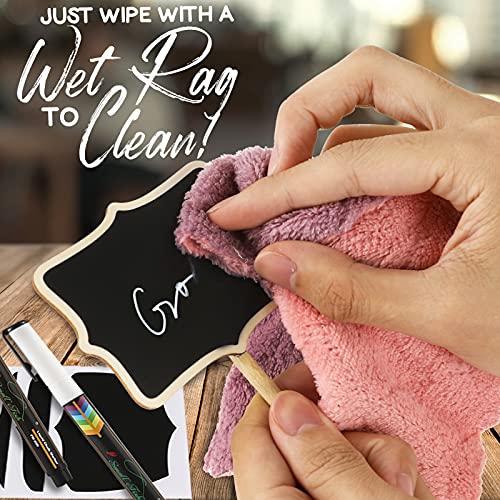 Wood Mini Chalkboard Signs 30 Pack with Support Easels, Small Blackboard for Food Signs, Buffet, Wedding Decoration, Party, Table Number, with Replacement Stickers, Cleaning Cloth and 2 Chalk Markers