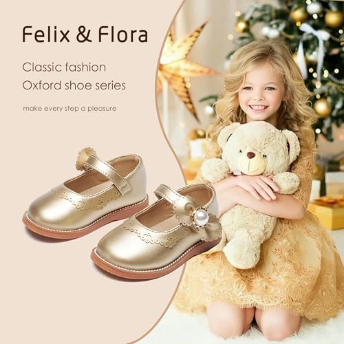 Image of Felix & Flora Toddler Little Girl Princess Dress Shoes-Mary Jane Flats for Girl Party School Shoes