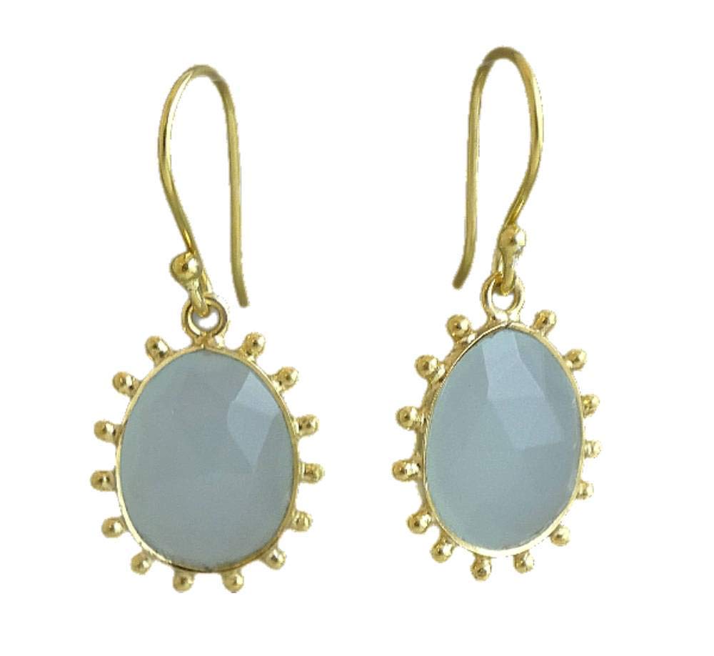 Orecchini in argento sterling placcato oro Aqua Chalcedony | Gemma Naturale - Regalo di Compleanno - Regalo di Natale - Idee Regalo Fatto a Mano per le Donne
