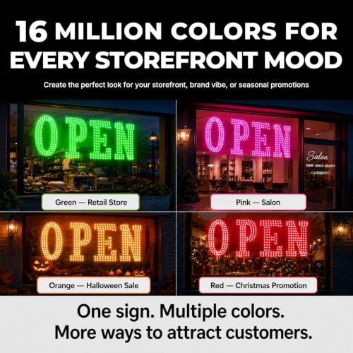 Image of 48'' x 17'' Open Signs for Business, Extra Large LED Open Sign with 16 Million Colors, APP & Remote Control, Timer, 44 Flashing Modes, Adjustable Brightness & Speed, for Storefront Window or Glass Door
