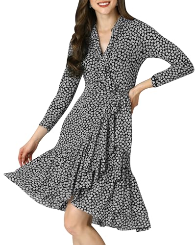 KOH KOH Womens 2025 ¾ Long Sleeve Wrap Ruffled Wedding Guest Print Mini Dress