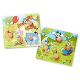 Melissa & Doug Disney Winnie the Pooh and Mickey Mouse Jumbo Knob Wooden Puzzles Set