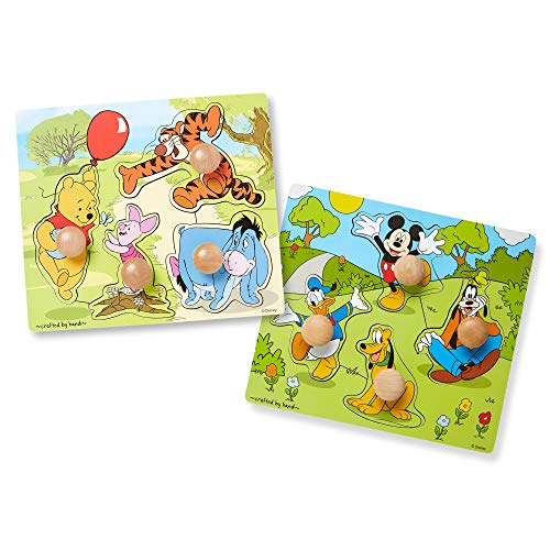 Melissa & Doug Disney Winnie the Pooh and Mickey Mouse Jumbo Knob Wooden Puzzles Set