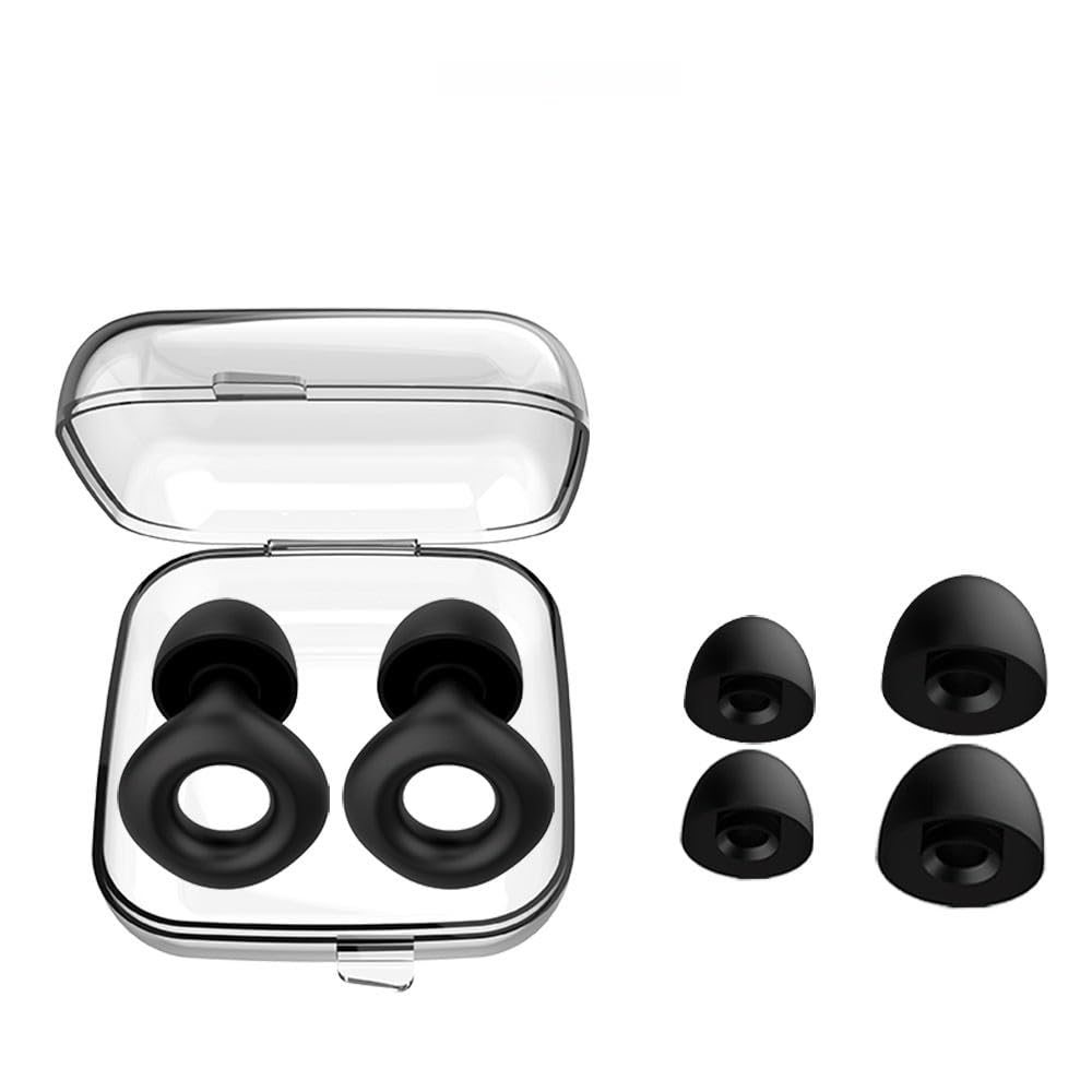 Reusable Silicone Loop Ear Plugs for Sleeping & Noise Reduction, 24dB Noise Cancelling Earplugs for Snoring, Study, Travel, Swimming & Work, Soft Waterproof Reusable Earbuds with S/M/L Ear Tips for Men & Women ( Black )-image-2