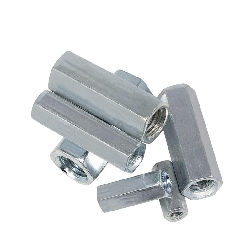 Round Connector Nuts, Hex Rod Coupling Nuts Threaded Rod Connectors Zinc Coupler Joint Sleeve Extension Nuts(M8x12x20mm 5pcs)