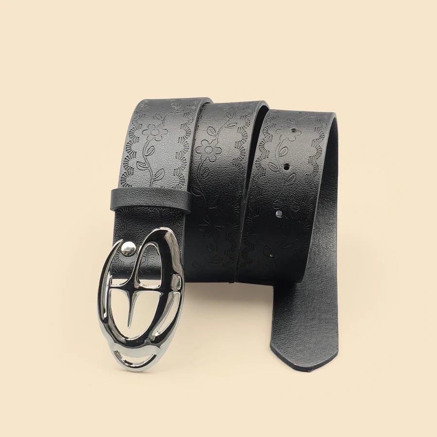 Y2K Belt Distressed Black PU Leather Moon‑Star Buckle – Vintage Gothic Silver Fashion Belt for Womens - 100cm Y2K Accessories3