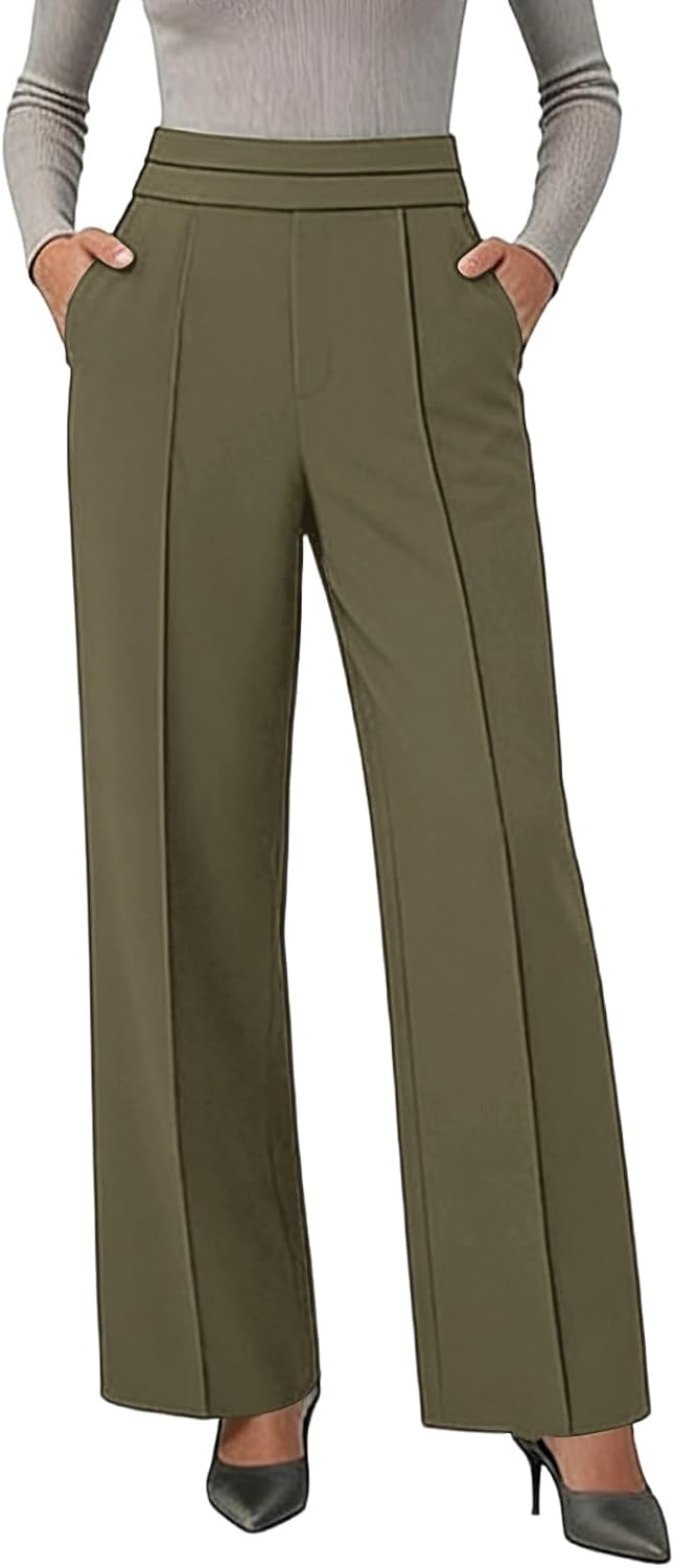 Womens Dress Pants High Waisted Work Slacks Pants Dressy Casual Straight Leg Summer Trousers with Pockets
