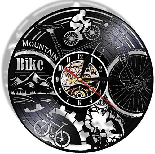 Mountainbike Vinyl Rekord Wanduhr Mountainbiken Schwarz Retro Wandkunst Home Decor Silent Wall Watch Abenteuer Fahrrad Geschenk