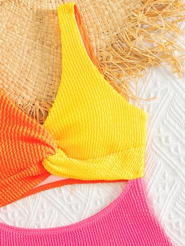 OYOANGLE Girl's One Piece Swimsuits Colorblock Cut Out Twist Front Sleeveless Bathing Suit Beach Swimwear3