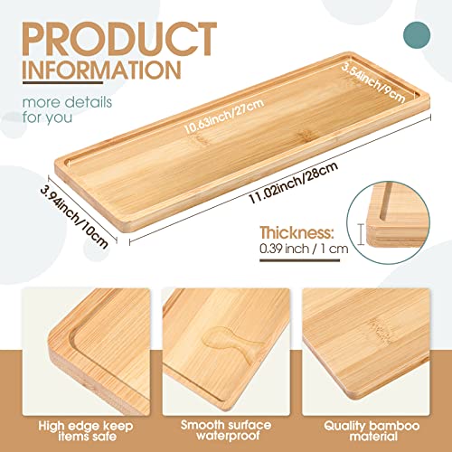 Bamboo Tea Serving Tray 3 Pcs Decorative Multi Use Bathroom Counter Tray Rounded Edges Bamboo Vanity Tray For Dresser Counter Food Coffee Tea Snack Tissues Candles, 11 X 4 Inch #TOP1