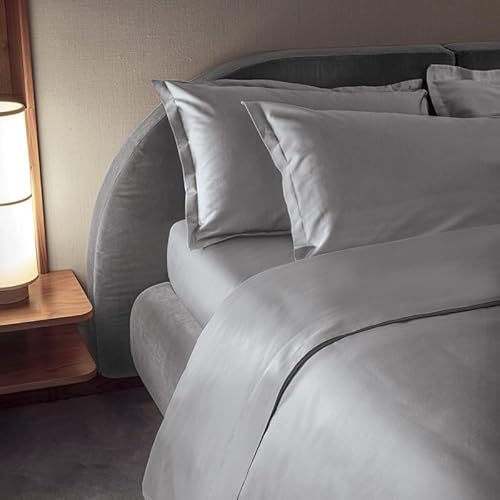 FAZZINI lenzuolo con angoli MATRIMONIALE 180x200x30 in Raso Satin 300 TC di puro cotone tinta unita - TRECENTO col.77 Grigio