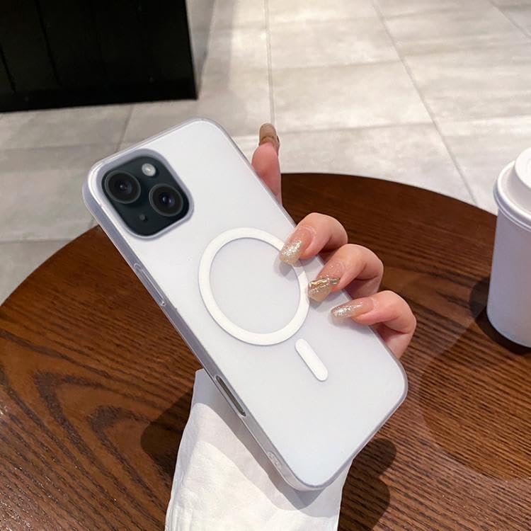 Image of COVERLY Luxe Translucent Magnetic Case for iPhone 14 Plus, MagSafe Compatible, Slim Matte Finish Hard PC Back, Wireless Charging Ready, Skin-Friendly Solid Candy Design, Clear