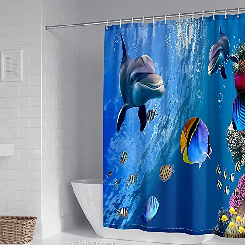Rideau de douche polyester KnSam 180x200 salle de bain poissons bleu