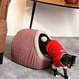 Cama para Gatos Suave Cueva Suave Gato Un Nido de Mascotas Mediano Carpa para Gatos con cojín Interior 37*33*27cm (S93, Rojo)