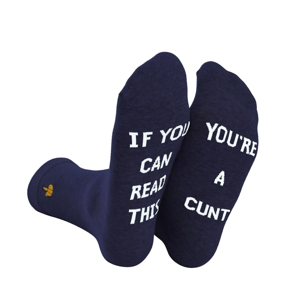 Funny Socks for Men & Women- Premium Quality Novelty Socks with Rude Slogan- Unique Humorous Gifts for Birthday- Cunt gifts with Funny Sayings (Cotton, You're a Cunt - Navy Blue)