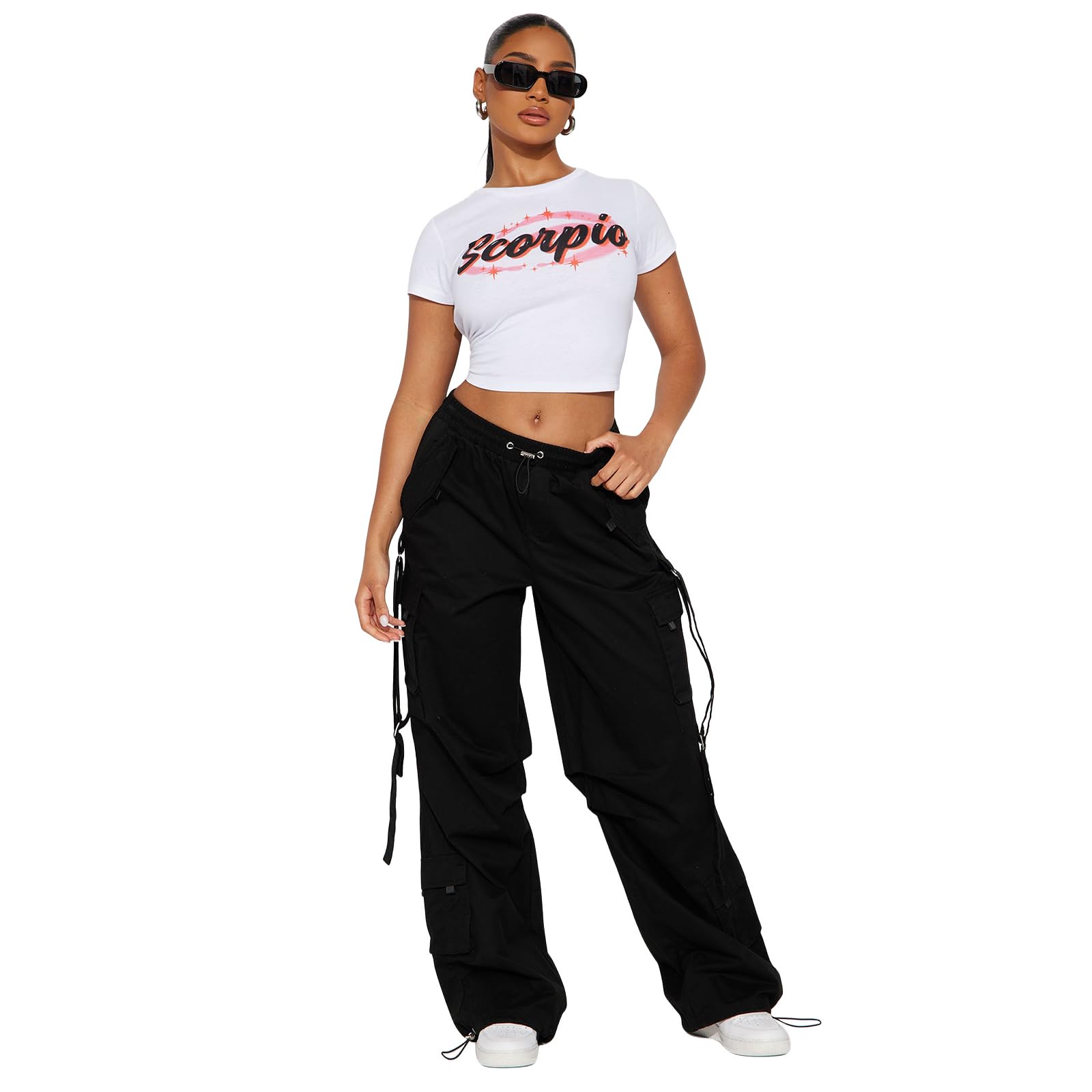 Ribbon Cargo Pants Women Casual Baggy Pants for Women Parachute Travel Pants with Pockets Streetwear