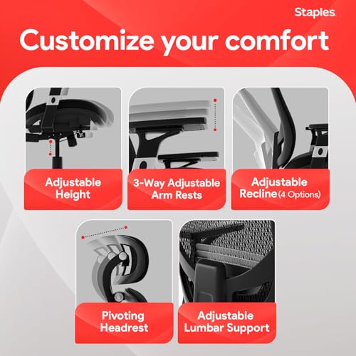 Image of STAPLES Hyken Ergonomic Office Chair Adjustable Lumbar Support with Breathable Mesh, Swivel Desk Chair for Home Office, Black (XL)