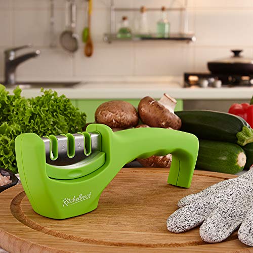Image of 4-in-1 Kitchen Knife Accessories: 3-Stage Knife Sharpener Helps Repair, Restore and Polish Blades and Cut-Resistant Glove