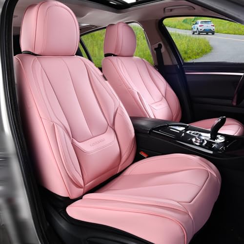 Image of Coverado Seat Covers, Car Seat Covers Front Seats, Car Seat Cover, Car Seat Protector Waterproof, Car Seat Cushion Nappa Leather, Pink Seat Covers Carseat Cover Universal Fit for Most Cars
