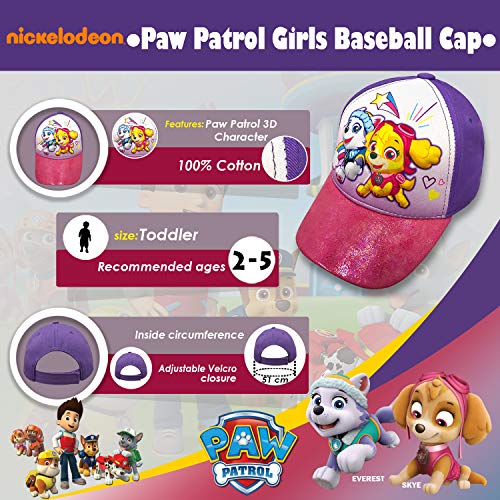 Nickelodeon Toddler Girls' Paw Patrol 3D Cotton Baseball Cap Hat Age 2-5 Purple/Pink2