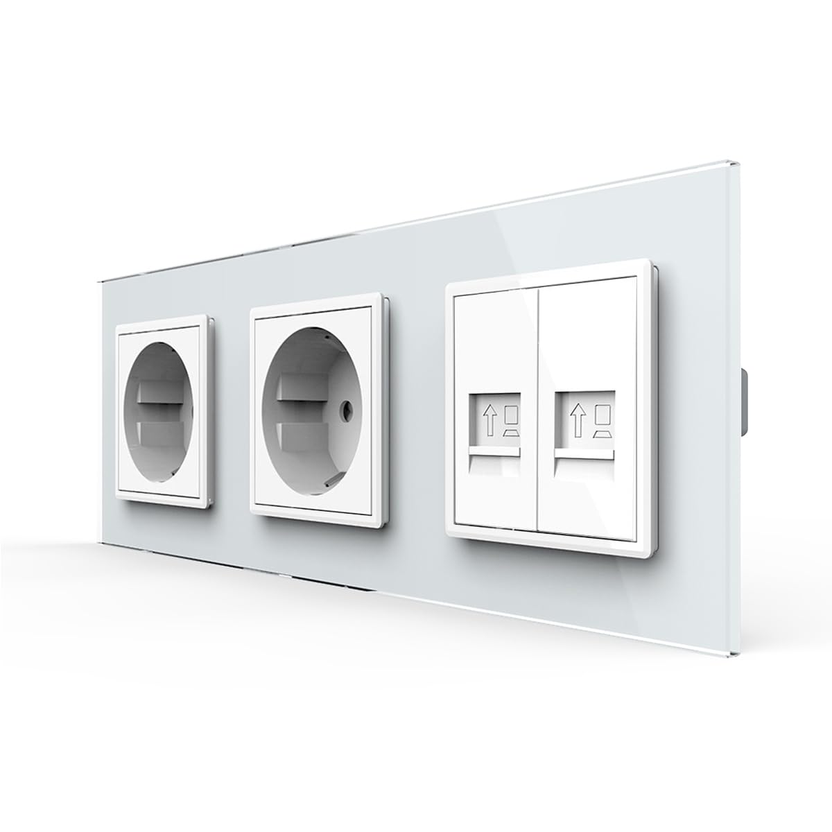 Livolo - Toma de corriente Schuko para empotrar, doble enchufe de pared + enchufe de red LAN Duplex RJ45, caja de datos Ethernet, incluye marco de cristal (blanco)