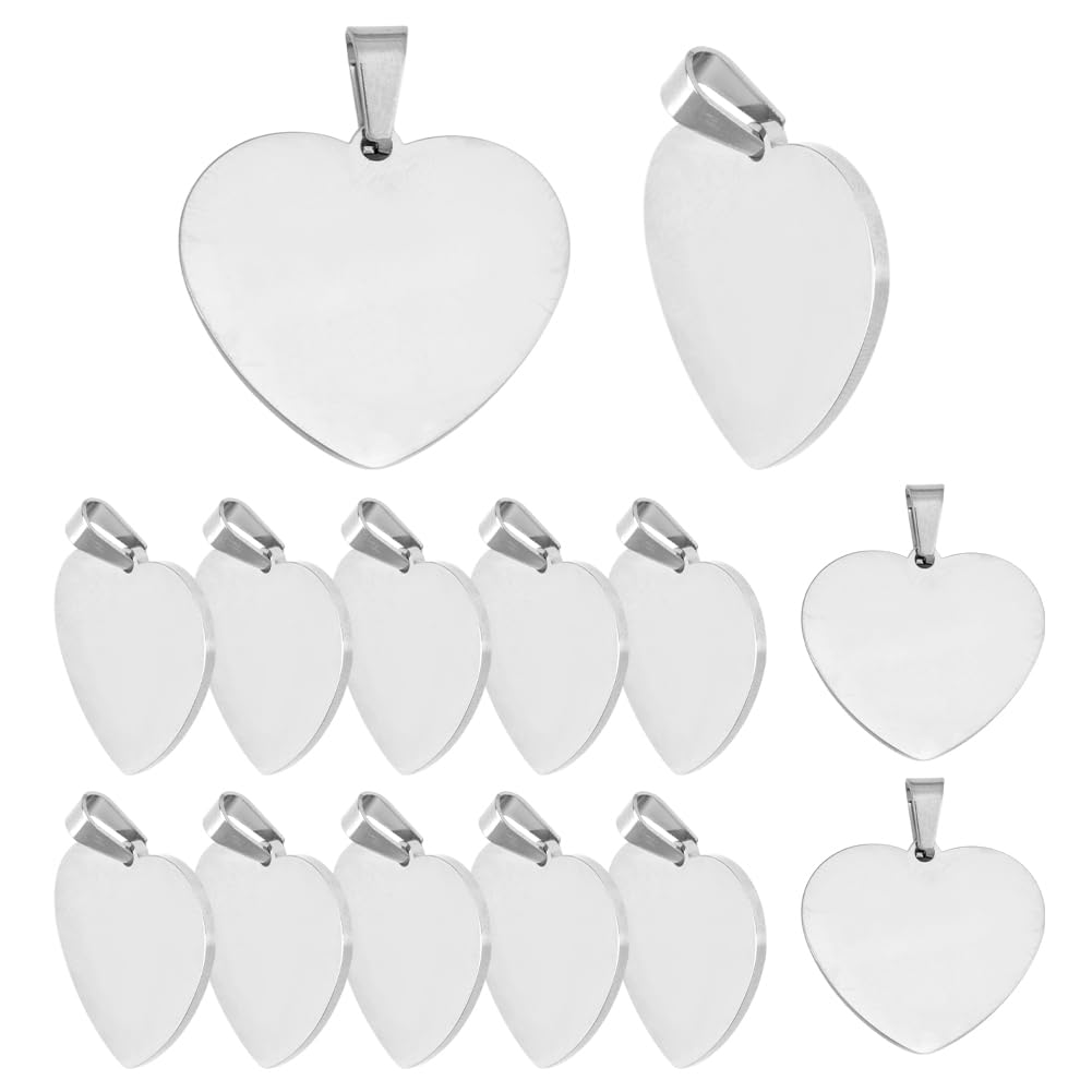DELORIGIN 20Pcs Silver Stamping Blanks Metal Heart Charms Stainless Steel Engraving Blanks 1" Blank Pendant Stamping Tags With Hole for Necklace Bracelet Pet Collar ID Name Tags Jewelry Making