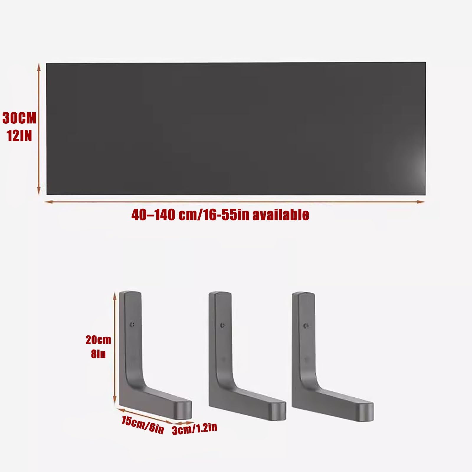Estante para radiador de Pared - Estante Rectangular de Madera Negra con Soportes metálicos para Sala de Estar y Dormitorio (47x12 Pulgadas 120x30 cm) - Decoración Elegante y Funcional