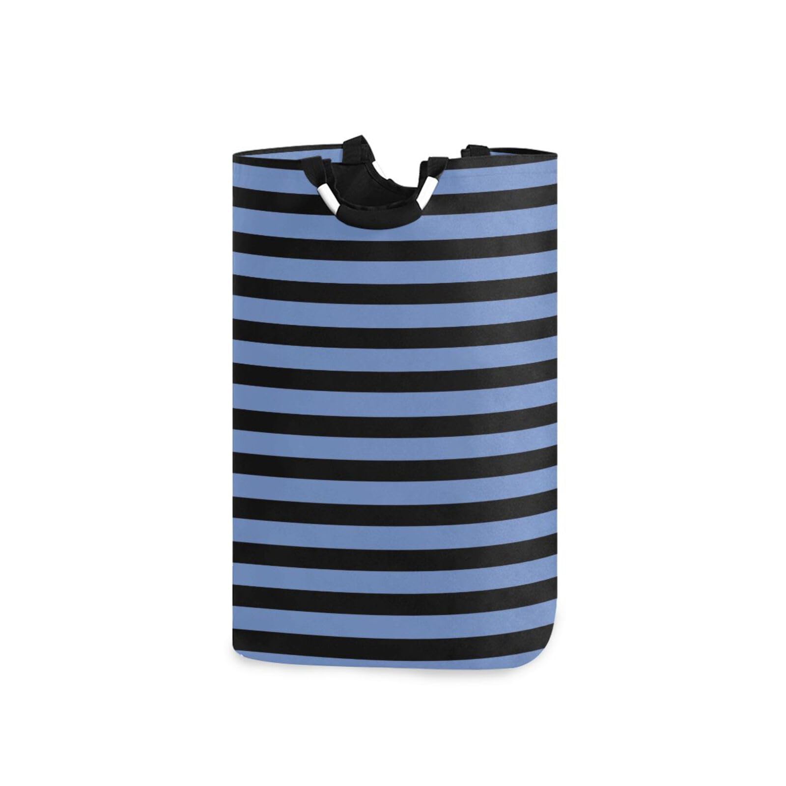 Jihqo Laundry Hamper Basket Black Blue Stripes Collapsible Nursery Storage Bin Waterproof Clothing Baskets for Home Bedroom Bathroom Washing Room