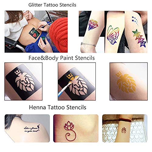 Henna Tattoo Stencils Body Art Face Paint Stencils 8 Sheets Henna Tattoo Designs Templates Temporary Tattoo Sticker Self-Adhesive Glitter Tattoo Stencils Reusable For Adults Women Men Kids. #TOP2