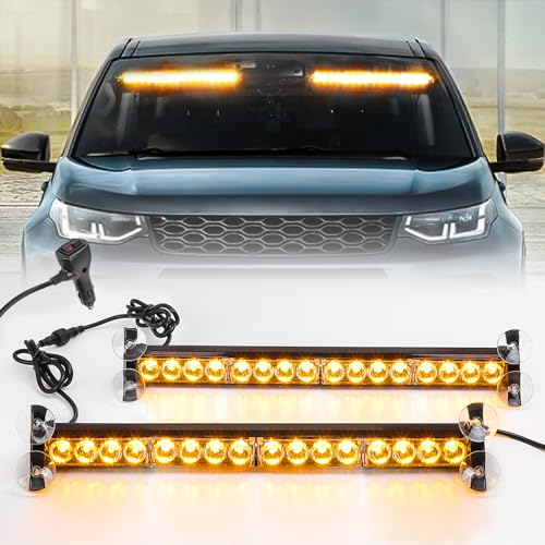 ROUTEKING 12V/24V Warnleuchte 32 LED Frontblitzer - 23 Modi Blitzleuchte 2x42.6cm Starker Rundumleuchte Amber Warnleuchte Notfallblinklampe Wiederherstellungswarnung 4m Netzkabel (Gelbe)