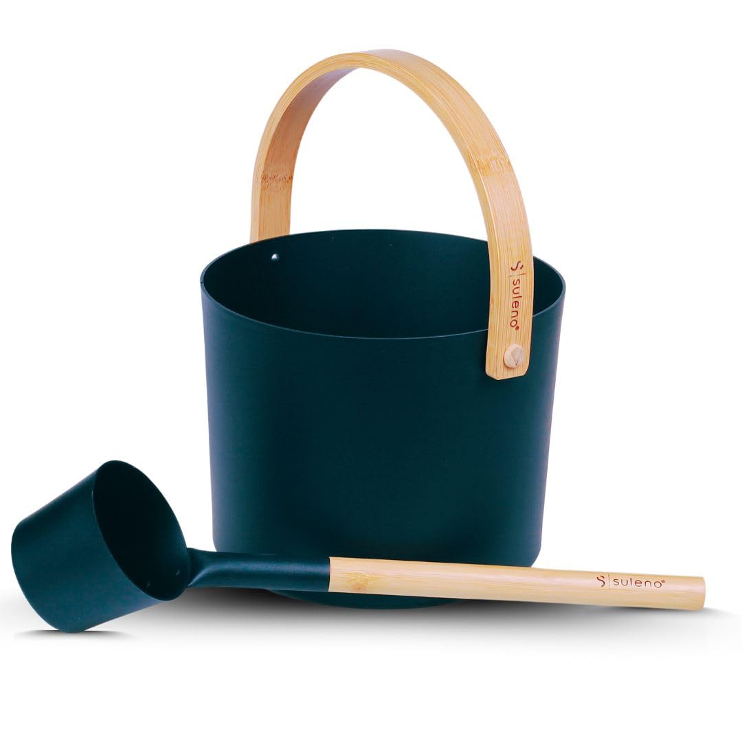 SULENO Sauna Set KJELL Metall 2-teilig Saunakübel & Saunakelle | Hochwertiges Saunazubehör in schwarz Aufgusskübel & Schöpfkelle für perfekte Saunasitzungen