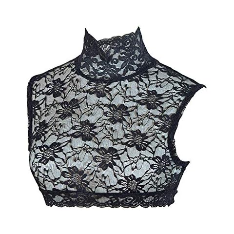 Booluee Floral Lace Turtleneck False Collar Half Blouse Dickey Collar Sleeveless Pullover Underwear Fake Collar (Black) Cover