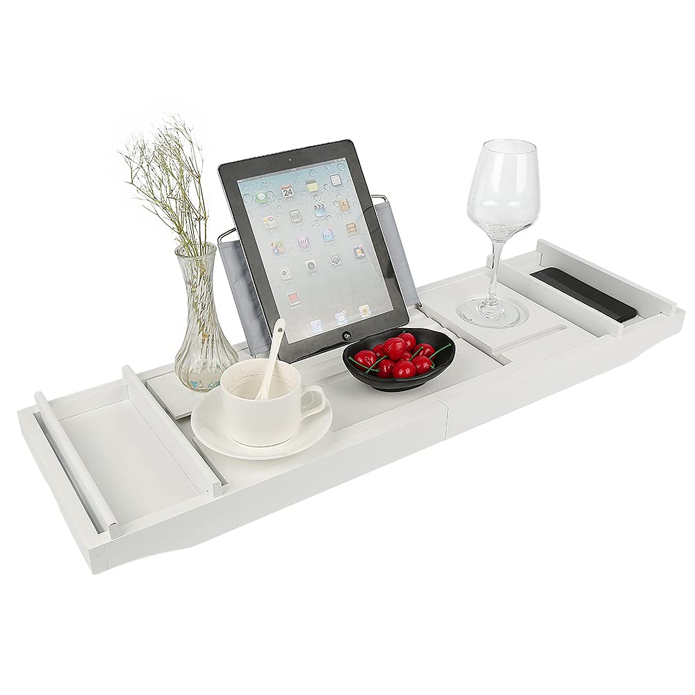 Homewell Bandeja para bañera de madera de 70 – 105 cm, estantería de bambú
