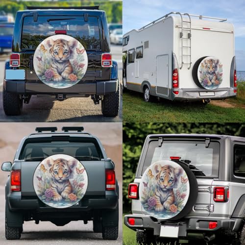 Image of Spare Tire Cover for RV Trailer, Cut Tiger Butterfly Tire Covers Universal Fit for Travel Trailer Camper Jeep RV SUV Truck Waterproof Wheel Cover (16 inch for Diameter 29 inch - 31 inch),A-1044