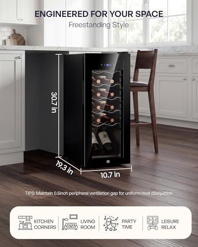 Image of Icyglee 12 Bottle Compressor Wine Cooler Refrigerator, Freestanding Wine Cellar with Glass Door & Safety Lock, Wine Fridge with 41F-64F Digital Temperature Control for Red, White, Champagne, Black