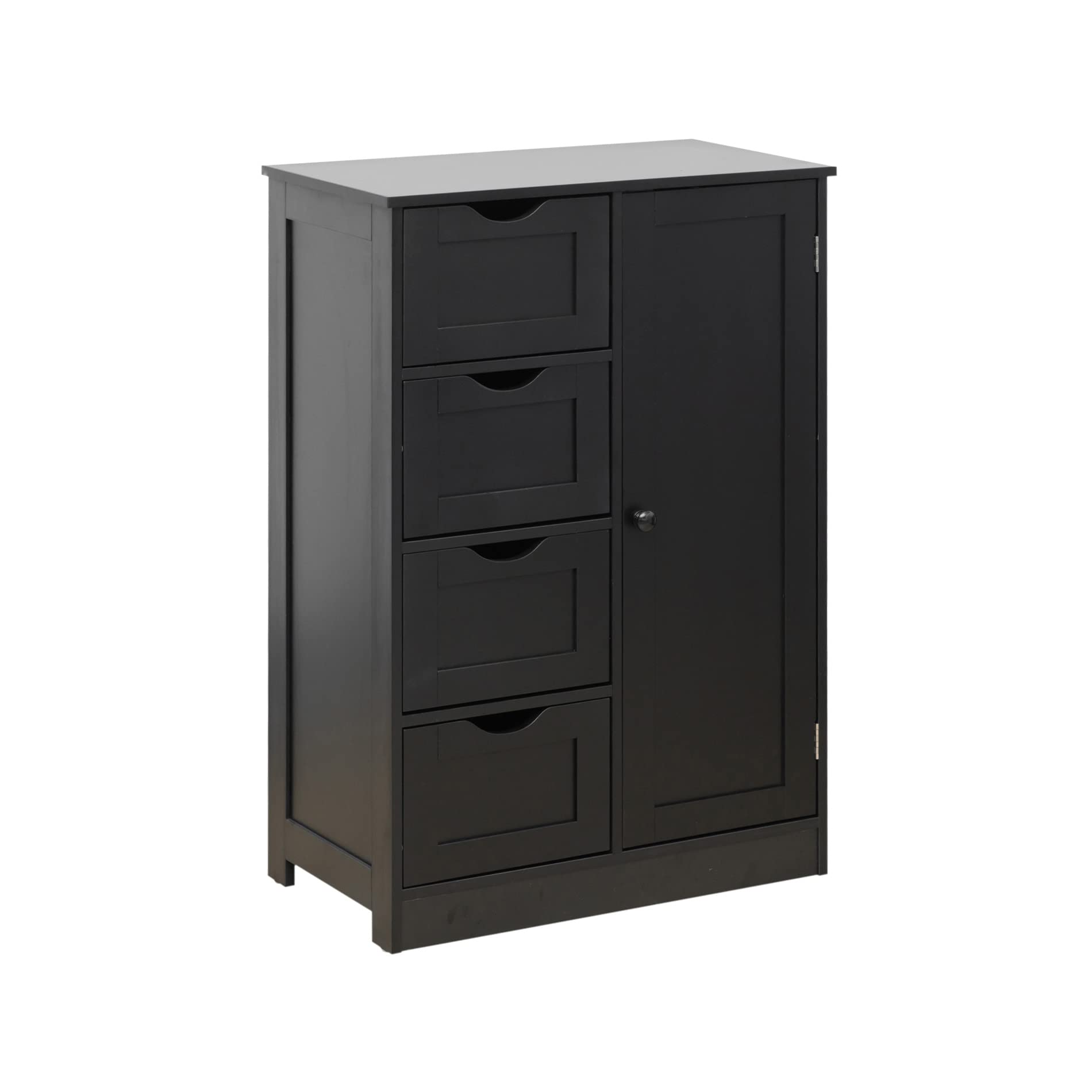 Rebecca Mobili Mobiletto Bagno, Armadietto Da Terra Ingresso, Nero Moderno, 1 Anta 4 Cassetti, Igienico Salvaspazio - Misura HxLxP: 82 x 56 x 30 cm - Art. RE6736