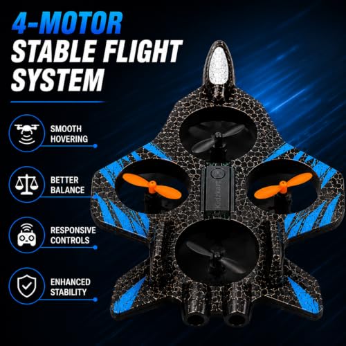 Image of RC Fighter Jet Drone for Kids with 2.4GHz Remote Control, 360 Flip, One Key Takeoff & Landing, Headless Mode, LED Lights, EPP Foam Body, Indoor Outdoor Flying Toy