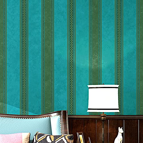 BaierSai 10X0.53M Vintage Blue American Country Stripes Textured Pure Paper Wallpaper Roll for Bedroom Livingroom 1.73' W x 32.8' L=5.3㎡ (57sq.ft) - Image 3