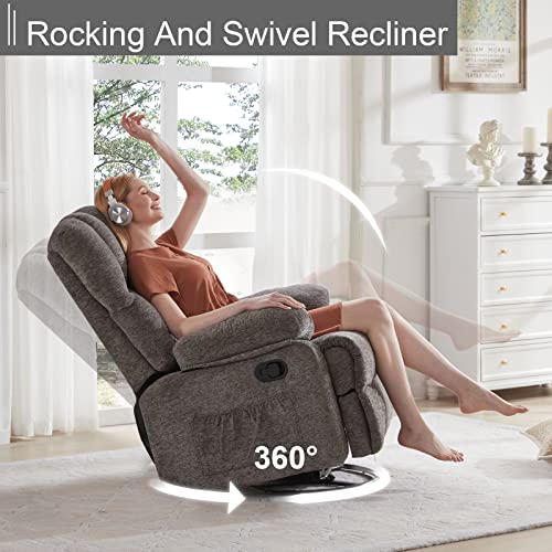 Dreamsir Oversized Rocker Recliner Chair For Adults, Ergonomic Glider 360 Degree Swivel Chair, Overstuffed Manual Rocking Recliner For Living Room, Theater Seating Single Sofa Chair, Grey #TOP3