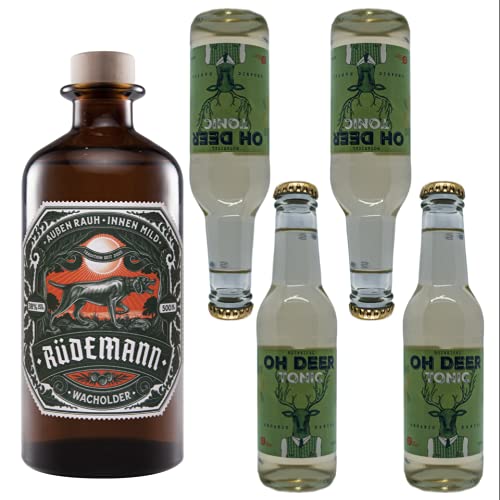 Rüdemann Gin Set | Wacholder der Urvater des Gin 500 ml + 4 x Oh Deer Botanical Tonic à 200 ml | Deutsches Produkt nach…