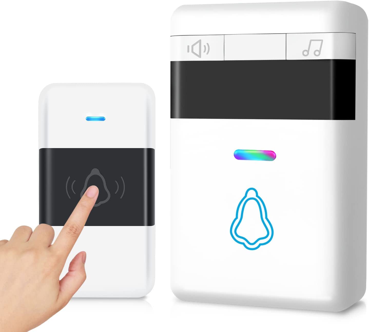 MitiFy Wireless Doorbell, IP55 Waterproof Range Door Bell Wireless Cordless Plug-in at 1000ft Long Range, with 58 Chimes, 5 Level Volume & 7 Color LED, Loud Doorbell Push Button for Home, Garden, Office (1 Transmitter & 1 Receiver)