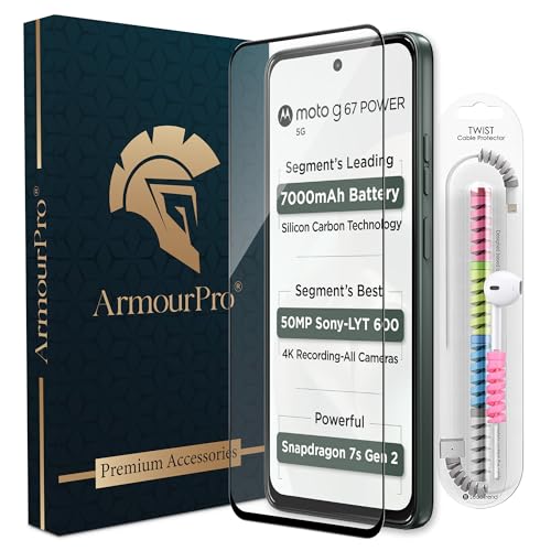 Image of ArmourPro Gorilla Tempered Glass For Motorola G67 Power and G57 Power with Edge-To-Edge Protector, Full Screen Coverage and Easy Installation kit | Cable Protector