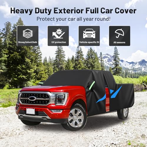 Image of Cartist 420D Waterproof Car Cover Fits for Ford F150 Supercrew /Silverado 1500 2500 /Sierra Denali 1500 Truck car Covers with Zipper Door & Reflective Safety Strips,Sun Rain Snow Dust Uv Protection