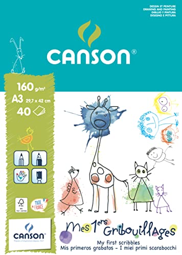 Canson Escolar Bloc Encolado, A3, 40 Hojas, Canson Primeros Dibujos 160g