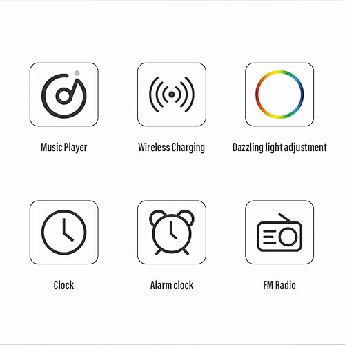 Miniatura 5 de Cargador de altavoz inalámbrico, luz tipo G, lámpara de ambiente de carga inalámbrica con reloj despertador, altavoz multifunción con seis modos de