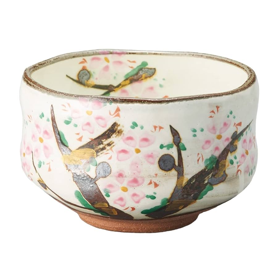 Amazon｜粉引手描霞桜抹茶碗 [12.6×8.2cm] | 茶道具｜抹茶碗