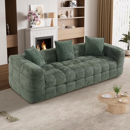 89.8" Chenille Cloud Sofa Couch with 3 Soft Pillows,Comfy Upholst...