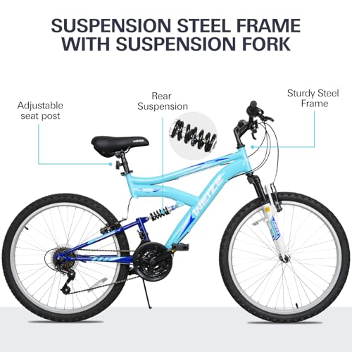 Image of WEIZE Mountain Bike, 24 26 27.5 inch Outdoor Cycling Bike,18-Speed /High-Carbon Steel /Dual Full Suspension, Adjustable Ergonomic Seat for Men Women Adult, MTB Bicycle with Suspension Fork