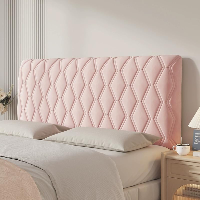 ZBELLO Velvet Stretch Headboard Slipcover with Filler Pad - Queen Size, Universal Backrest Protector for Bedroom Decor (P,200cm)